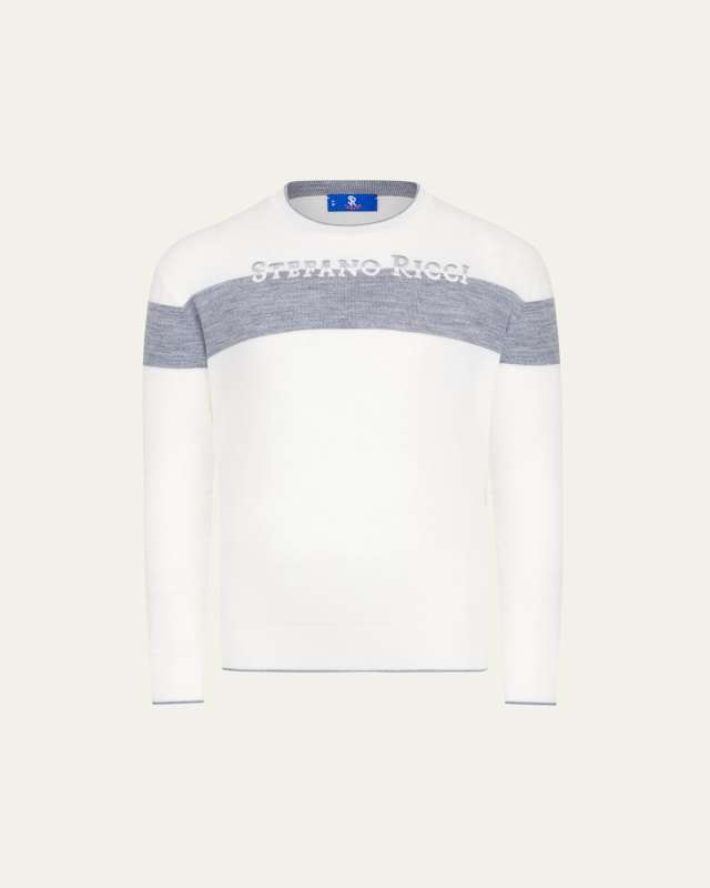 Boy's Logo Embroidered Wool Knit Sweater, Size 4-14